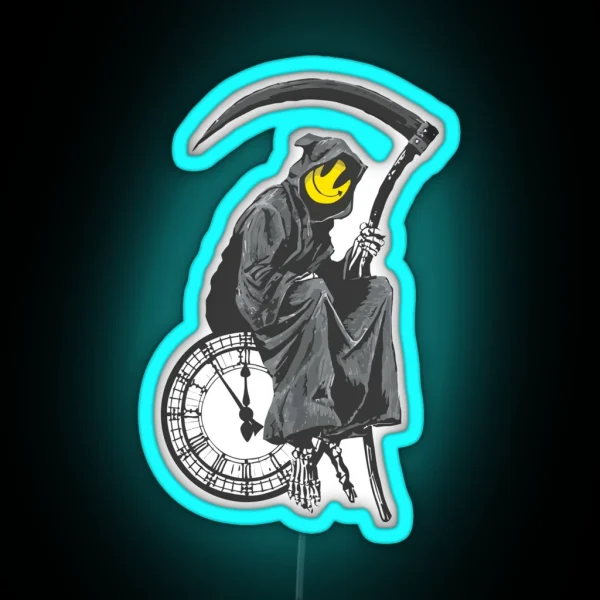 Banksy Grim Reaper Clock RGB Neon Sign