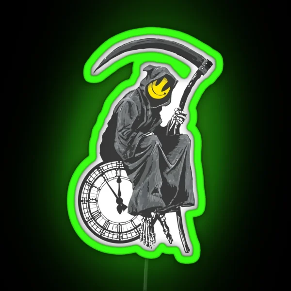 Banksy Grim Reaper Clock RGB Neon Sign