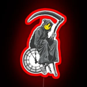 Banksy Grim Reaper Clock RGB Neon Sign