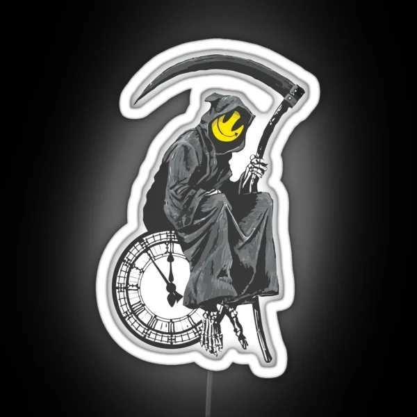 Banksy Grim Reaper Clock RGB Neon Sign