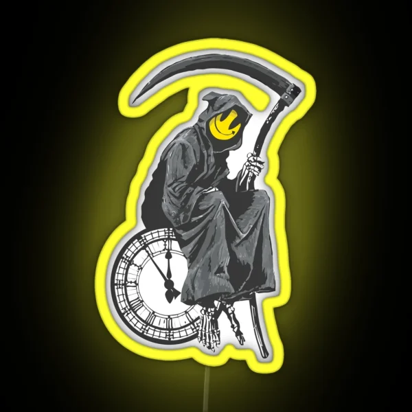 Banksy Grim Reaper Clock RGB Neon Sign