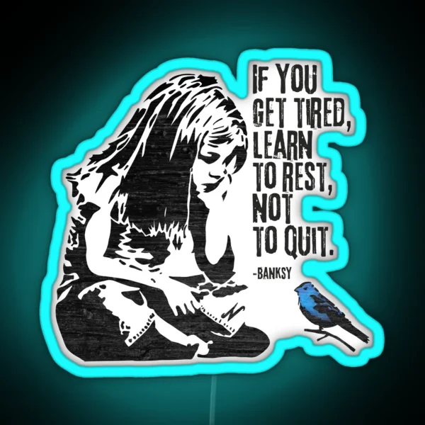 Banksy Inspired Girl Sitting Looking At A Blue Bird RGB Neon Sign