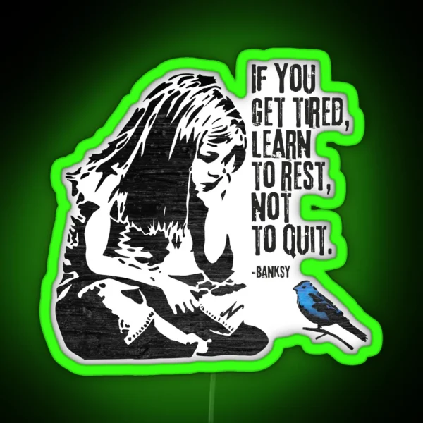 Banksy Inspired Girl Sitting Looking At A Blue Bird RGB Neon Sign