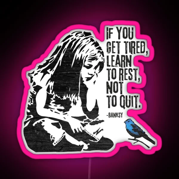 Banksy Inspired Girl Sitting Looking At A Blue Bird RGB Neon Sign