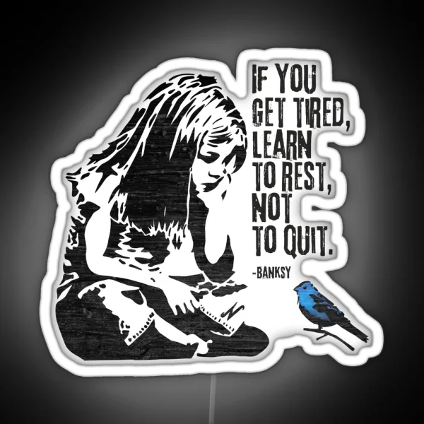 Banksy Inspired Girl Sitting Looking At A Blue Bird RGB Neon Sign