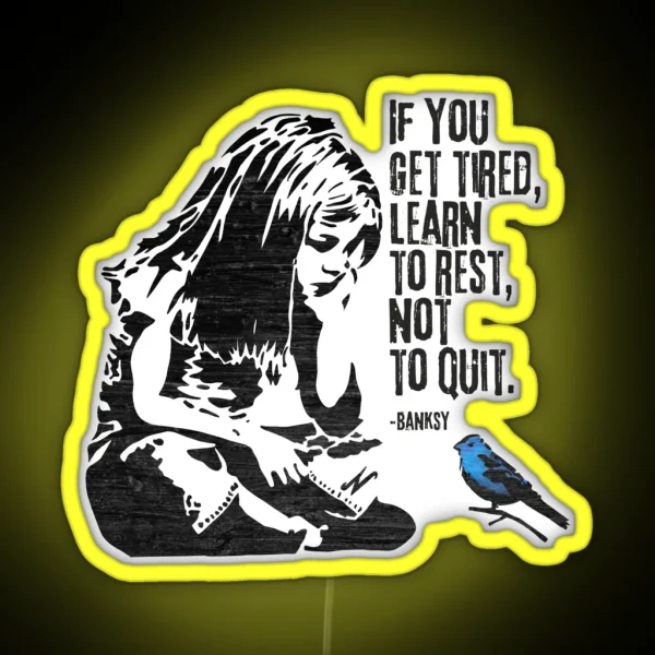 Banksy Inspired Girl Sitting Looking At A Blue Bird RGB Neon Sign