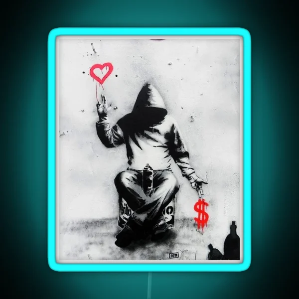 Banksy Love Over Money Iconic Street Art RGB Neon Sign