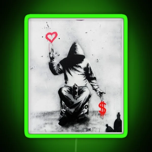Banksy Love Over Money Iconic Street Art RGB Neon Sign