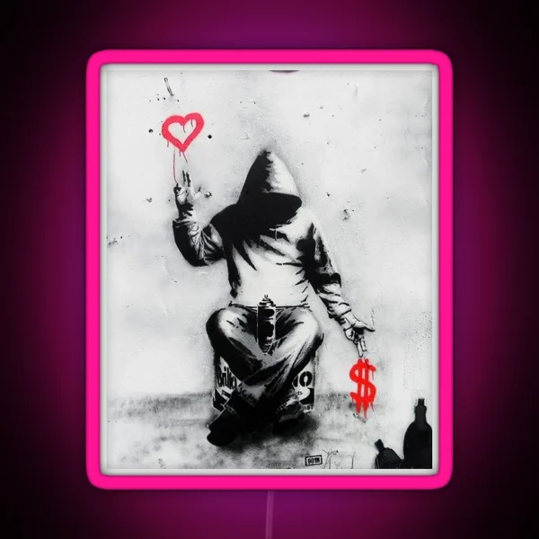 Banksy Love Over Money Iconic Street Art RGB Neon Sign