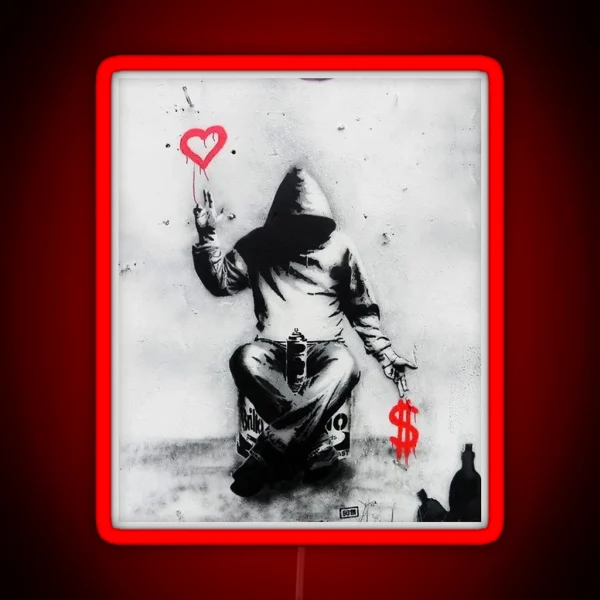 Banksy Love Over Money Iconic Street Art RGB Neon Sign