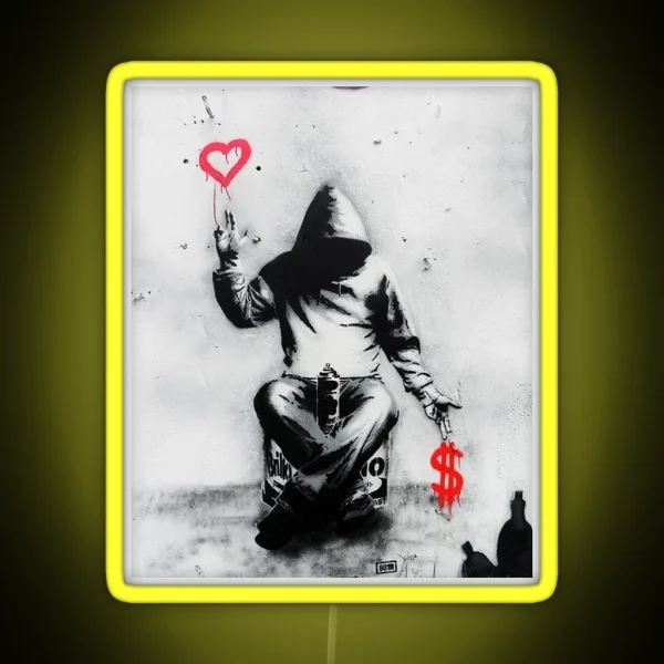 Banksy Love Over Money Iconic Street Art RGB Neon Sign