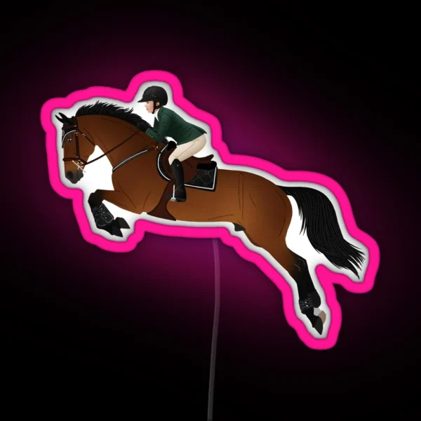 Bay Warmblood Jumper And Rider Equine Rampaige RGB Neon Sign