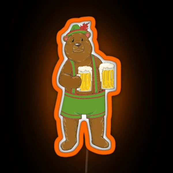 Bear Green Hat With Maple Leaf Leather Pants Beer Foam Crown RGB Neon Sign