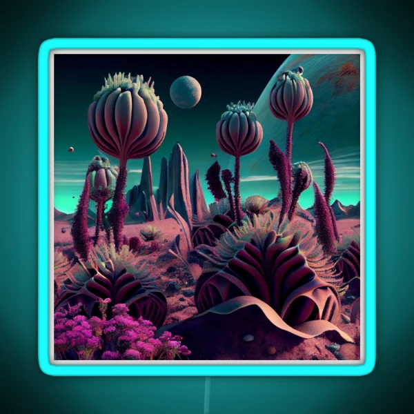 Beautiful Alien Planet Flora Landscape Digital Painting RGB Neon Sign