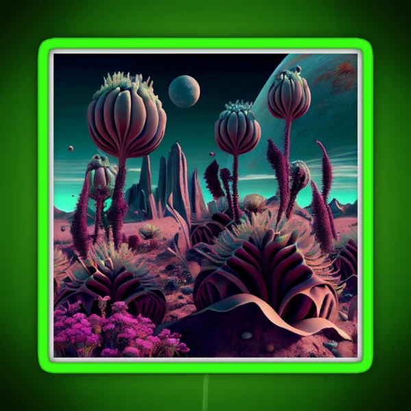 Beautiful Alien Planet Flora Landscape Digital Painting RGB Neon Sign