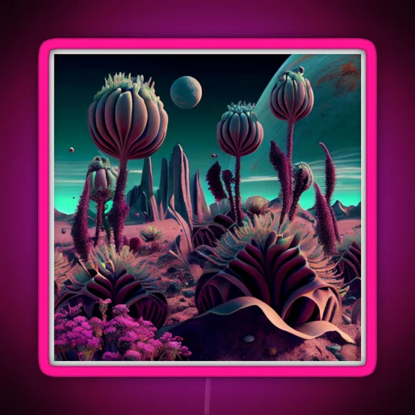Beautiful Alien Planet Flora Landscape Digital Painting RGB Neon Sign