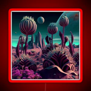 Beautiful Alien Planet Flora Landscape Digital Painting RGB Neon Sign