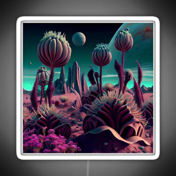 Beautiful Alien Planet Flora Landscape Digital Painting RGB Neon Sign