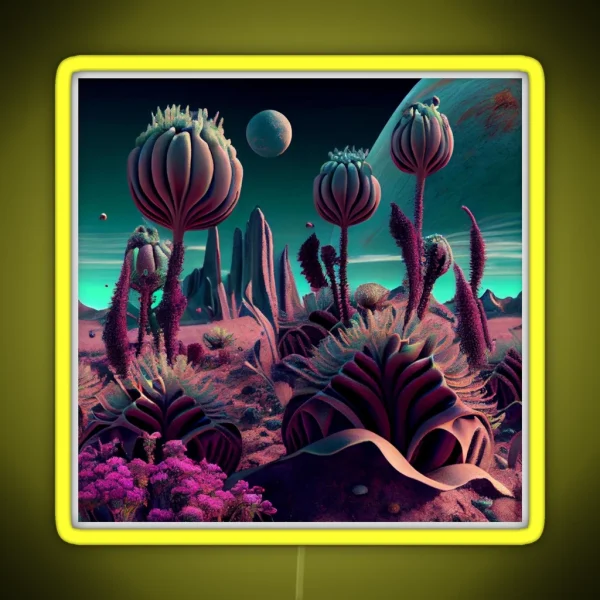 Beautiful Alien Planet Flora Landscape Digital Painting RGB Neon Sign