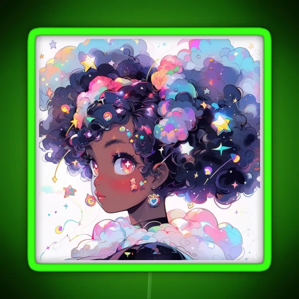 Beautiful Curly Pigtails Anime Girl RGB Neon Sign