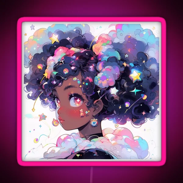 Beautiful Curly Pigtails Anime Girl RGB Neon Sign