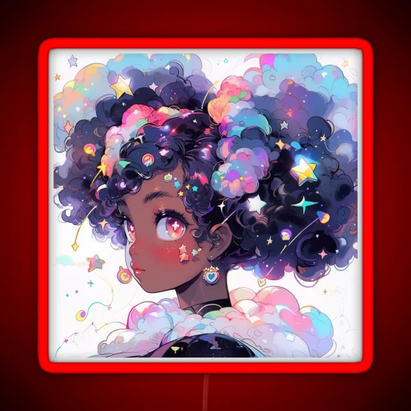 Beautiful Curly Pigtails Anime Girl RGB Neon Sign