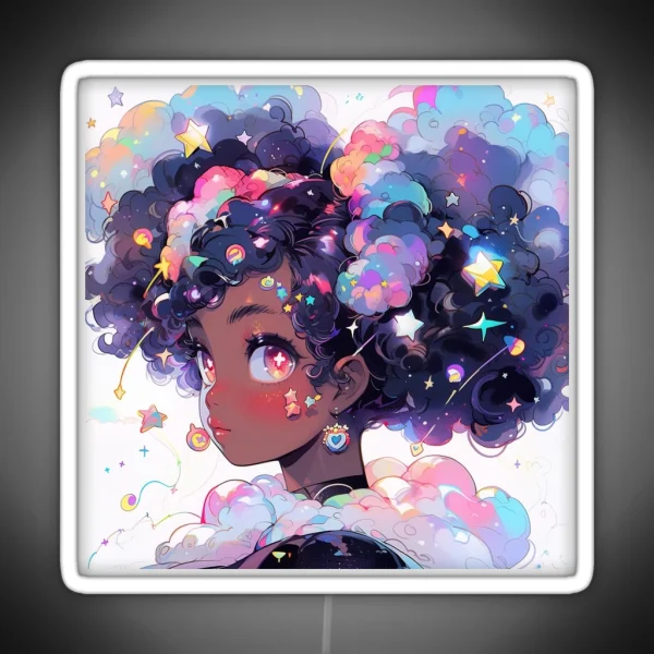 Beautiful Curly Pigtails Anime Girl RGB Neon Sign