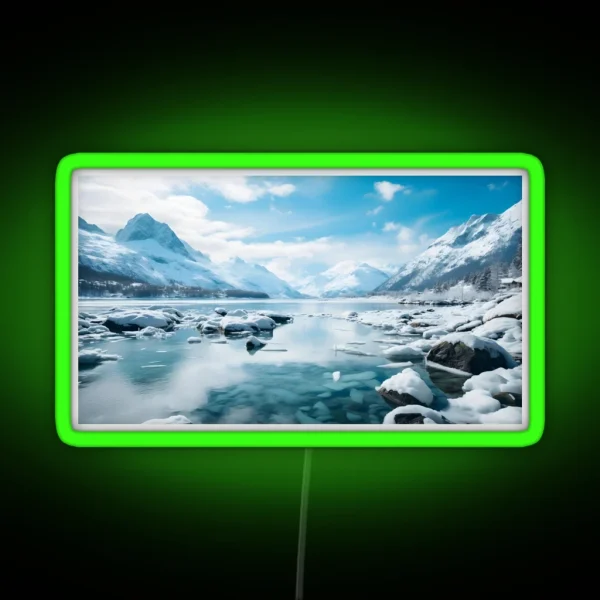 Beautiful Lake And Snowy Mountains RGB Neon Sign