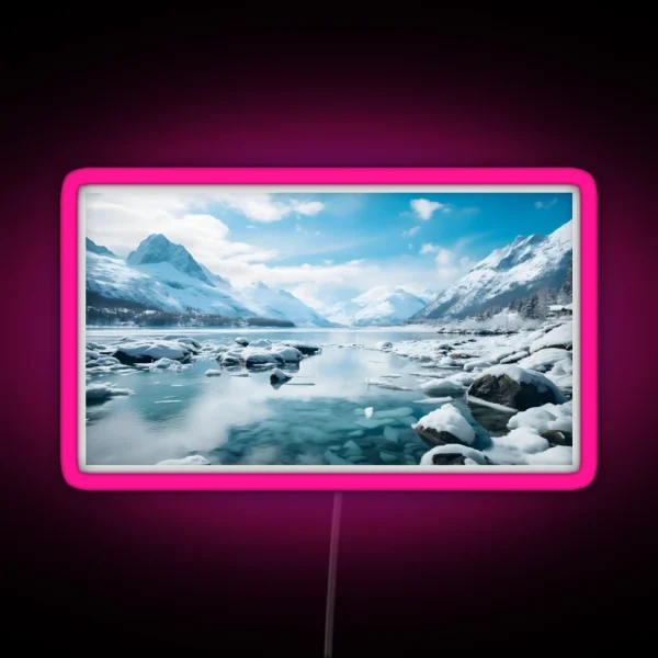 Beautiful Lake And Snowy Mountains RGB Neon Sign