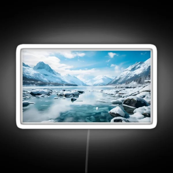 Beautiful Lake And Snowy Mountains RGB Neon Sign