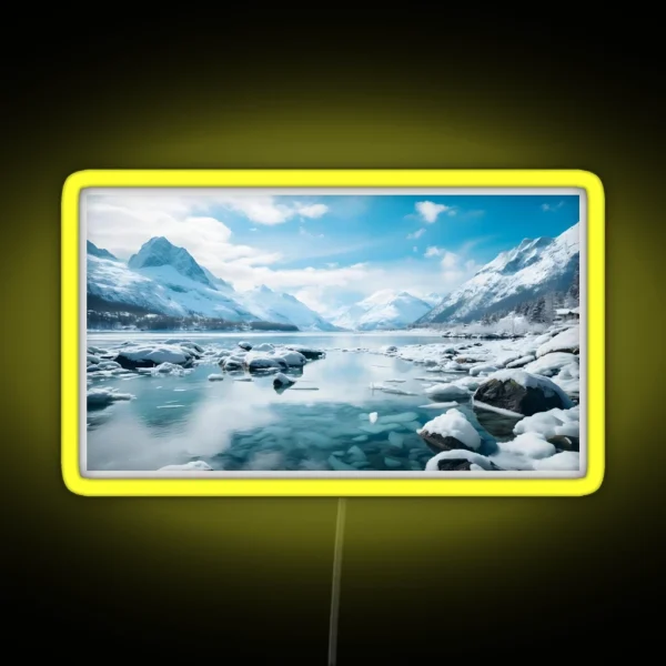 Beautiful Lake And Snowy Mountains RGB Neon Sign