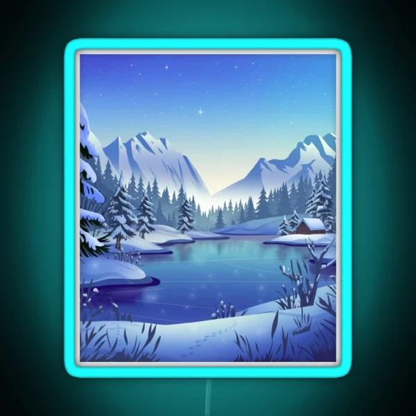 Beautiful Snowy Winter Landscape RGB Neon Sign