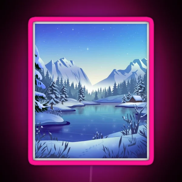 Beautiful Snowy Winter Landscape RGB Neon Sign