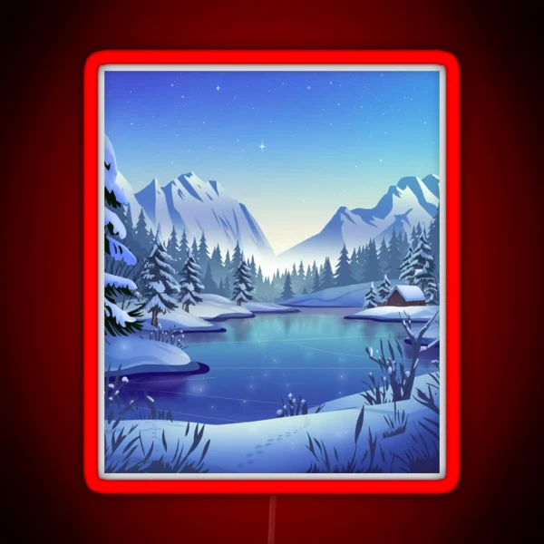 Beautiful Snowy Winter Landscape RGB Neon Sign