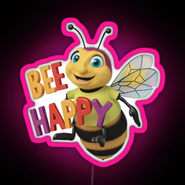 Bee Happy Cheerful Bee Funny RGB Neon Sign