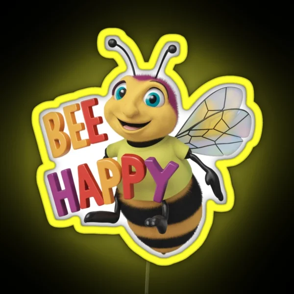 Bee Happy Cheerful Bee Funny RGB Neon Sign