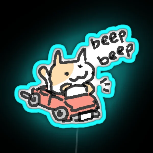 Beep Beep Tiny Mspaint Cat In A Car RGB Neon Sign