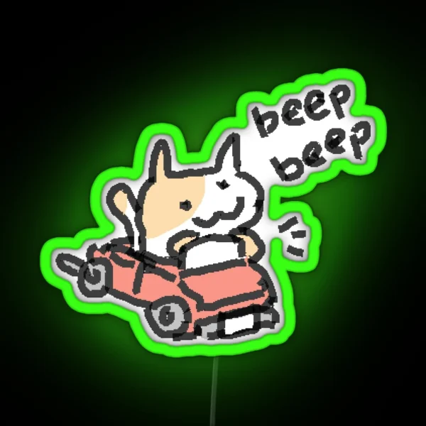 Beep Beep Tiny Mspaint Cat In A Car RGB Neon Sign