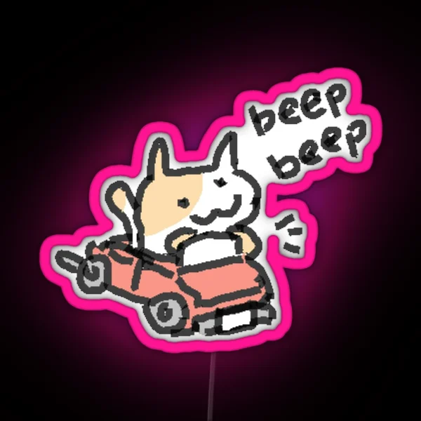 Beep Beep Tiny Mspaint Cat In A Car RGB Neon Sign