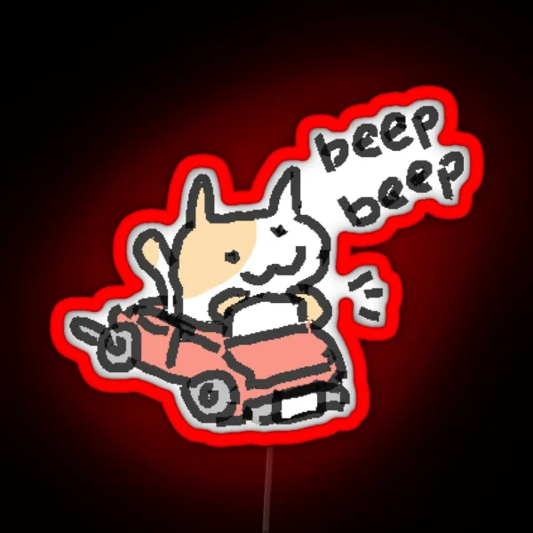 Beep Beep Tiny Mspaint Cat In A Car RGB Neon Sign