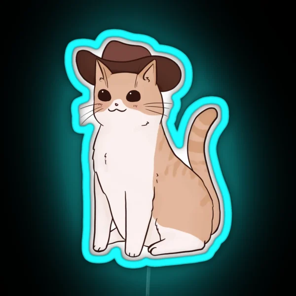 Beige Cowboy Cat RGB Neon Sign