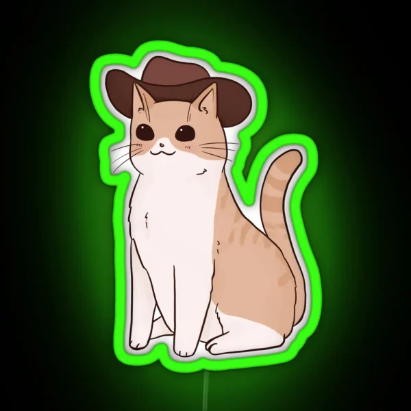 Beige Cowboy Cat RGB Neon Sign