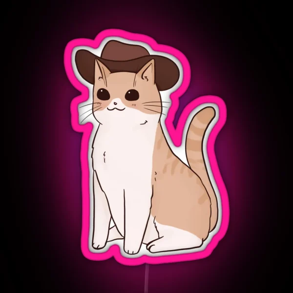 Beige Cowboy Cat RGB Neon Sign