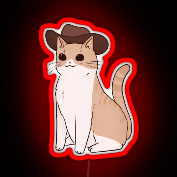 Beige Cowboy Cat RGB Neon Sign