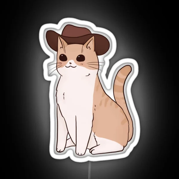 Beige Cowboy Cat RGB Neon Sign