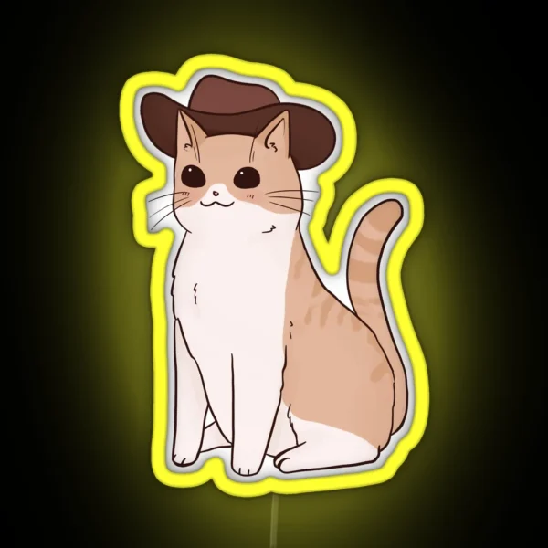 Beige Cowboy Cat RGB Neon Sign