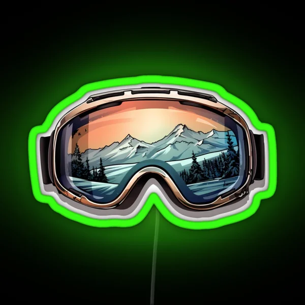 Beige Ski Goggles Sledding Goggles Winter Sports Mountain Reflection RGB Neon Sign