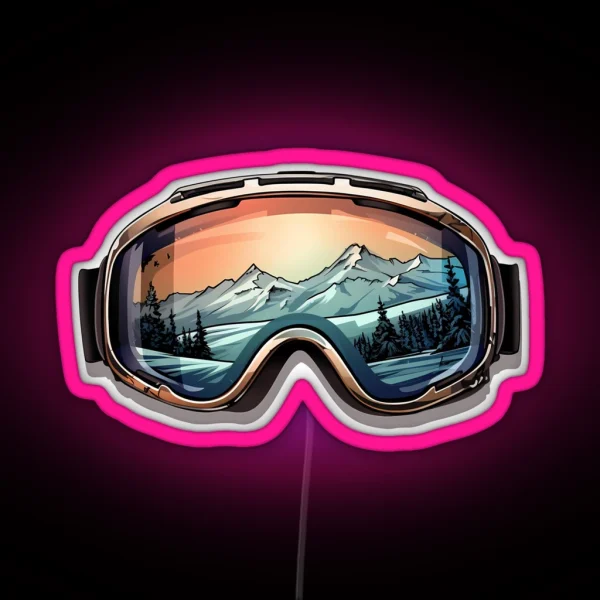 Beige Ski Goggles Sledding Goggles Winter Sports Mountain Reflection RGB Neon Sign