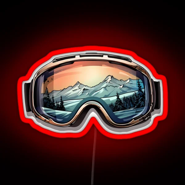 Beige Ski Goggles Sledding Goggles Winter Sports Mountain Reflection RGB Neon Sign