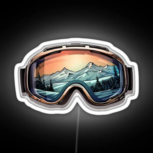 Beige Ski Goggles Sledding Goggles Winter Sports Mountain Reflection RGB Neon Sign